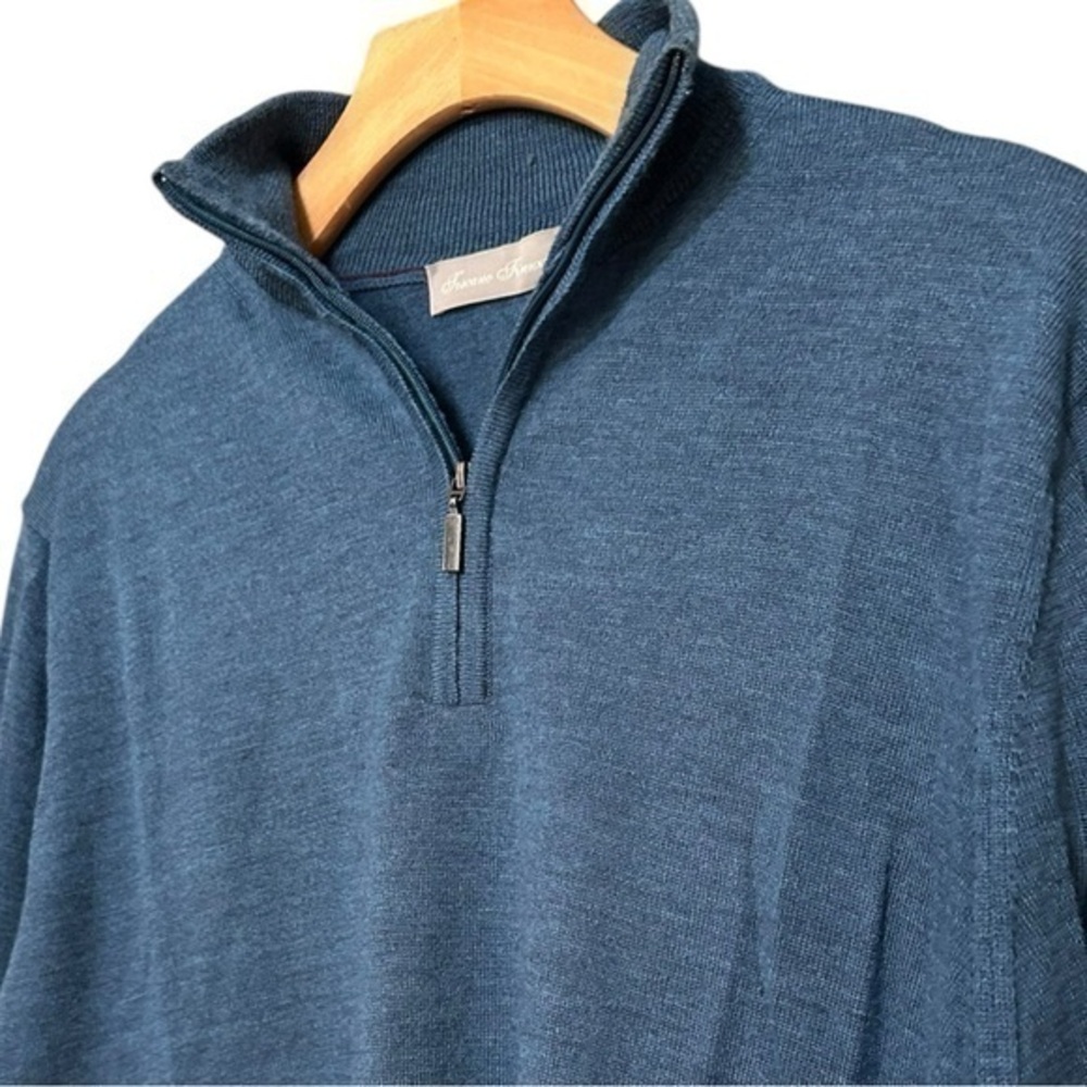 Toscano Firenze Men’s Size M Blue 100% Merino Wool Fine Knit 1/4 Zip Sweater